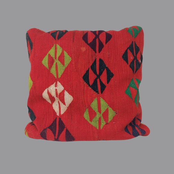 Kilim Pillow Red Woven Wool Hand Folk Square - Picture 1 of 8